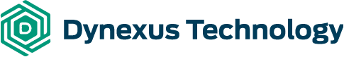 Logo of Dynexus Technology featuring a stylized hexagonal symbol in teal next to dark blue text on a transparent background.
